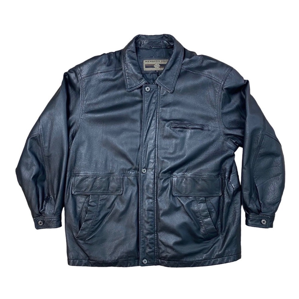 Vtg Members Only Leather Jacket Mens XL Black Quilted Lined Zip Front Pockets